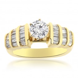 1.00 Carat I1-J Natural Round Cut Diamond Engagement Ring 14K Yellow Gold
