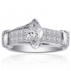 2.00 Carat H-VS2 Natural Marquise Shape Diamond Engagement Ring 18K White Gold
