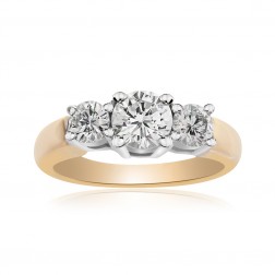 1.10 Carat Round Cut Diamond Three Stone Engagement Ring 14K Two Tone Gold