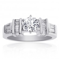 1.50 Carat Round & Baguette Cut Diamond Engagement Ring 14K