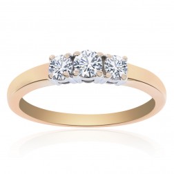 0.50 Carat Round Diamond Three Stone Engagement Ring 14K Yellow Gold