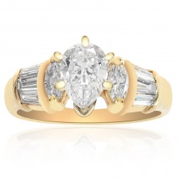 1.37 Carat F-VS2 Natural Pear Shape Diamond Engagement Ring 14K Yellow Gold