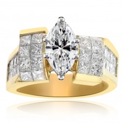 2.78 Carat F-SI1 Natural Marquise Cut Diamond Engagement Ring 14K Yellow Gold