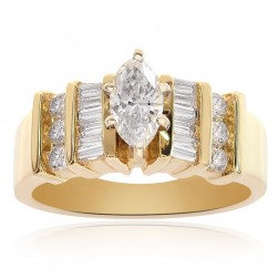 1.00 Carat F-SI1 Natural Marquise Cut Diamond Engagement Ring 14K Yellow Gold