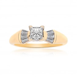 0.55 Carat Princess/Baguette Cut Diamond Engagement Ring 14K Yellow Gold
