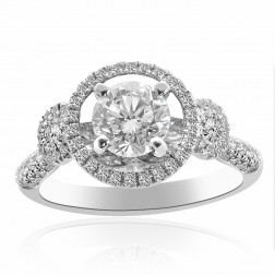 1.71 Carat G-SI1 Natural Round Diamond Halo Engagement Ring 18K White Gold