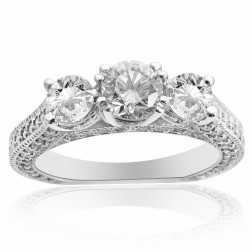 2.62 Carat F-SI1 Natural Round Diamond Pave Set Engagement Ring 14K White Gold