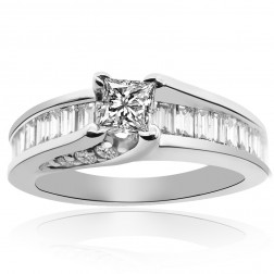 1.10 Carat G-SI1 Natural Princess Cut Diamond Engagement Ring 14K White Gold 