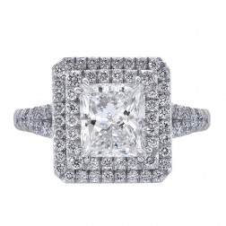 2.03ct Princess Cut Diamond Engagement Ring Double Halo Split Shank Platinum