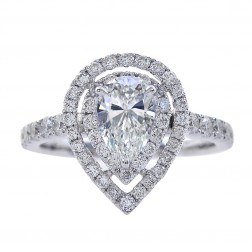 1.75 Carat Pear Cut Double Halo Diamond Engagement Ring 18K White Gold