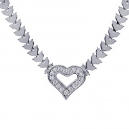1.00 Carat Pavé Round Cut Diamond Heart Shape Necklace 14K White Gold
