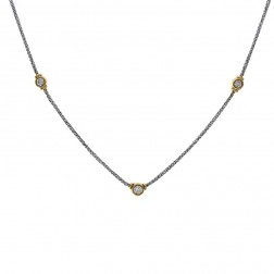 0.60 Carat Three Stone Diamond Bezel Necklace 18K Two Tone Gold