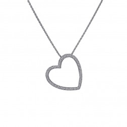 0.55 Carat Pave Set Diamond Heart Pendant on Wheat Link Chain 14K White Gold