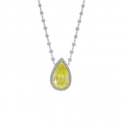 12.17 Carat Fancy Yellow Pear Shape Diamond Halo Pendant in Platinum