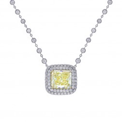 5.82 Carat Fancy Yellow Radiant Cut Diamond Necklace in Platinum