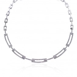 2.75 Carat Diamond Rectangular Link Chain 14K White Gold Necklace