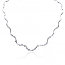 2.45 Carat Round Cut Diamond Wave Link Tennis Necklace 14K White Gold