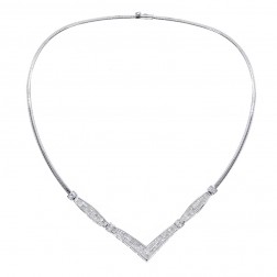 3.50 Carat Invisible Set Princess Cut Diamond V-Shaped Necklace 14K White Gold