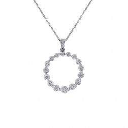 1.50 Carat Graduated Round Diamond Circle Pendant on Cable Link Chain 14K White Gold