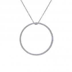 0.75 Carat Round Diamond Circle Of Love Pendant on Cable Link Chain 14K White Gold