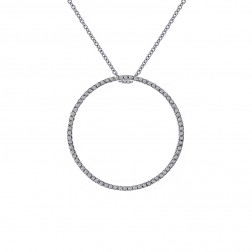 1.00 Carat Round Diamond Circle of Love Pendant in 16" Chain 14K White Gold