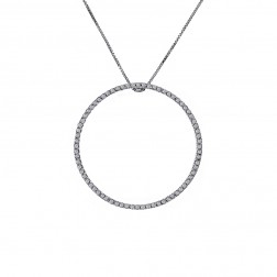 1.00 Carat Round Cut Diamond Circle of Love Pendant in 16" Chain 14K White Gold