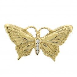0.10 Carat Diamond Vintage Butterfly Pendant 14K Yellow Gold 