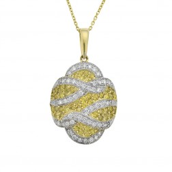 1.70 Carat Fancy Yellow & White Round Cut Diamond Pendant Necklace 14K Yellow Gold