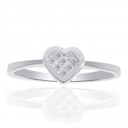 0.15 Carat Princess Cut Diamond Heart Shape Ring  14K White Gold