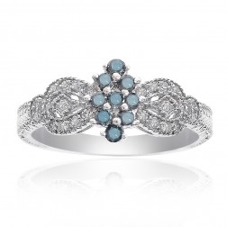 0.30 Carat Blue and White Diamond Women Cocktail Cluster Ring 14k White Gold