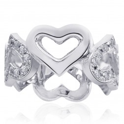 0.60 Carat Pave Set Diamond Heart Shaped Eternity Band 14K White gold