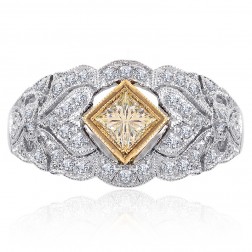 1.10 Carat Diamond Antique Style Cluster Ring 14K White/18K Yellow Gold