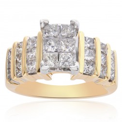 1.50 Carat Princess Cut Diamond Square Cluster Ring 14K Yellow Gold