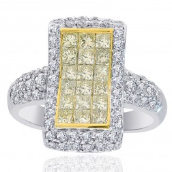 2.00 Carat Champagne Diamond Square Cluster Ring 14K Two Tone Gold