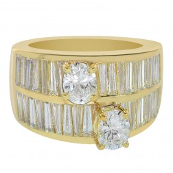 4.25 Carat Oval and Baguette Double Ring 18K Yellow Gold