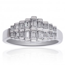 0.75 Carat Ladies Baguette Cut Diamond Cluster Pyramid Ring 14K White Gold