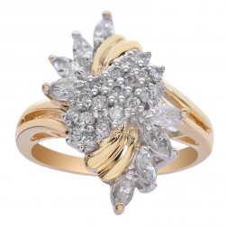 0.75 Carat Diamond Marquise Cluster Twist Ring 14K Two Tone Gold