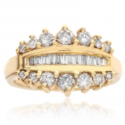 Ladies 0.85 Carat Round/Baguette Cut Diamonds Eye Shaped Ring 14K Yellow Gold