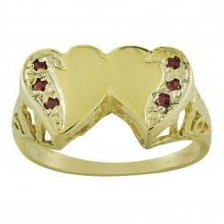 0.06 Carat Rubies Double Heart Ring 14K Yellow Gold