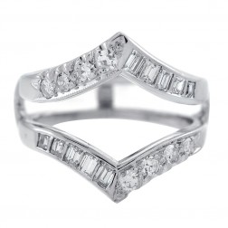 0.70 Carat Emerald/Round Cut Diamonds Vintage Ring Insert 14K White Gold 