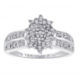 0.10 Carat Diamond Cluster Ladies Vintage Ring 10K White Gold