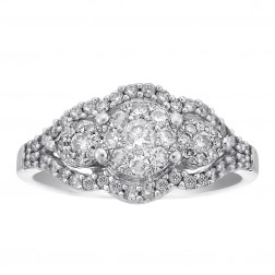 0.75 Carat Round Cut Pave Setting Diamond Cocktail Cluster Ring 10K White Gold