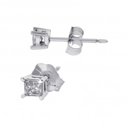 0.16 Carat Princess Cut Diamond Stud Earrings 14K White Gold