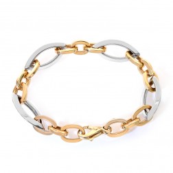12.5mm 14K Two Tone Gold Oval Link Chain Bracelet Italy
