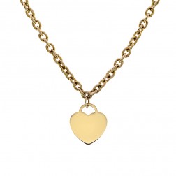 Yellow Gold Heart Tag Pendant on Rolo Cable Link Chain 14K Yellow Gold