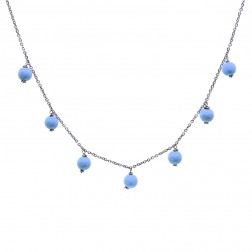 Turquoise Bead Necklace 16 inches 14K White Gold