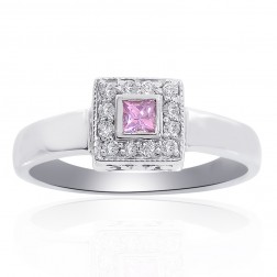 0.15 Carat Princess Cut Diamond with Pink Sapphire Ring 14K White Gold 