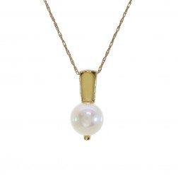 9.20mm Cultured Pearl Modern Pendant Cable Link Chain 14K Yellow Gold