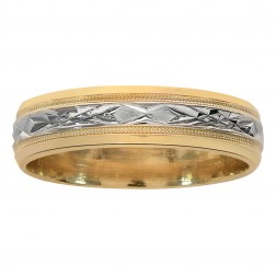 5.7mm 14K Two Tone Gold Diamond Cut Comfort Fit Mens Band Ring