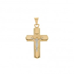 14K Two Tone Gold Art Deco Crucifix Pendant